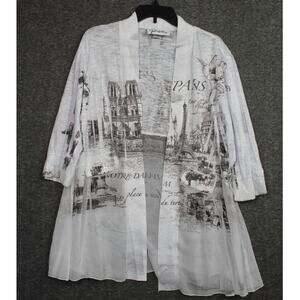 Parisline Cardigan  Large White Eiffel City Paris Print Lightweight Sequin Artsy